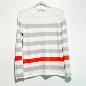 Kokun Cotton Sweater Tee Women's Sz Small White Striped Long Sleeve